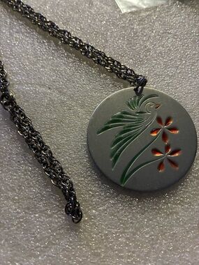 Enamel bird pewter necklace